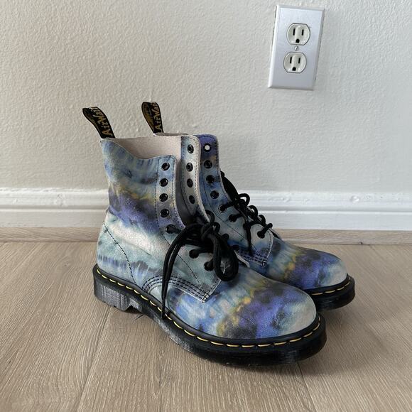 Dr Martens Pascal Tie Dye Blue Leather Boots Colorful Comfy 27242 - Picture 3 of 10